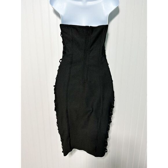 By the Way. Mimi Lace Up Strapless Dress Black Lace-Up Bandeau Corset Mini Small - Picture 6 of 14